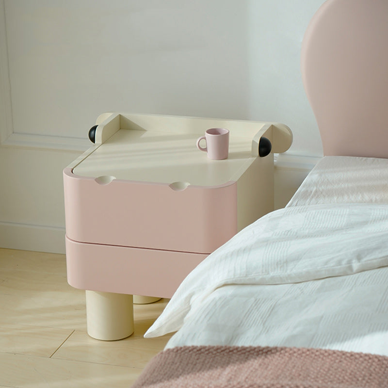 Contemporary Nordic Kids Square Cubic Hippo Wood Nightstand 2-Drawer For Bedside