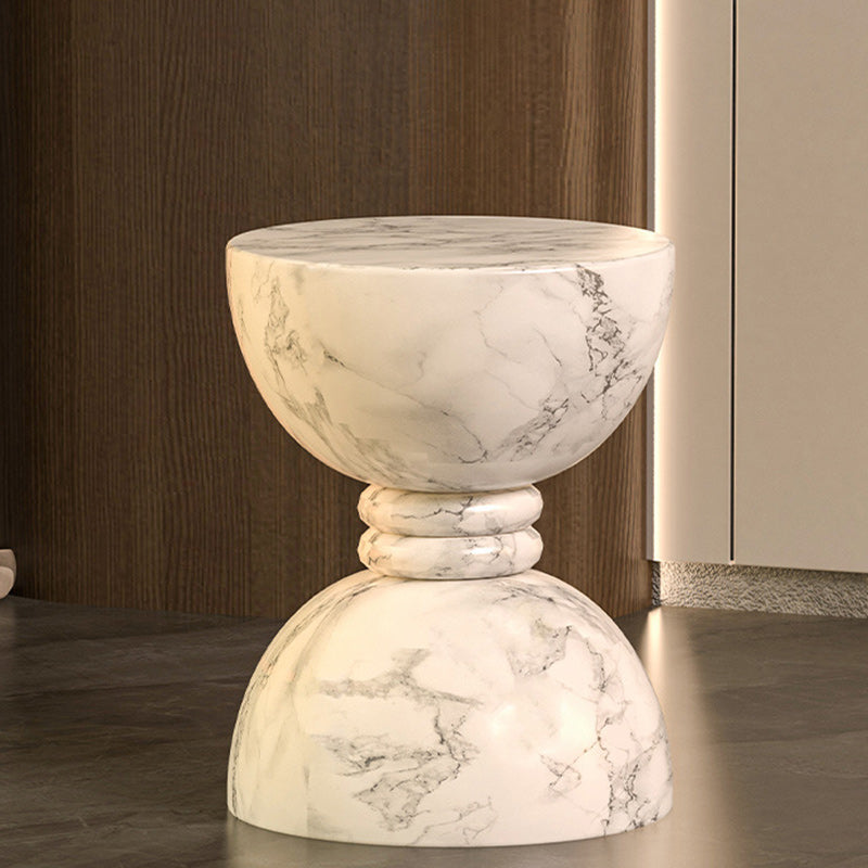 Modern Minimalist Round Marble Grain Magnesium Oxide End Table For Living Room