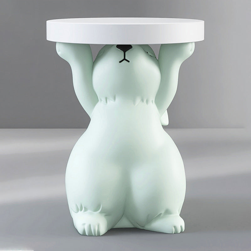 Modern Art Deco Round Rabbit Elephant Bear Fiberglass Resin End Table 1-Tray For Living Room