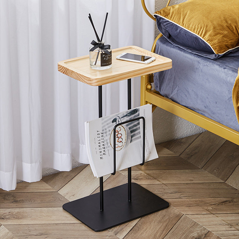 Modern Minimalist Rectangular Iron Wood End Table 1-Tier For Living Room