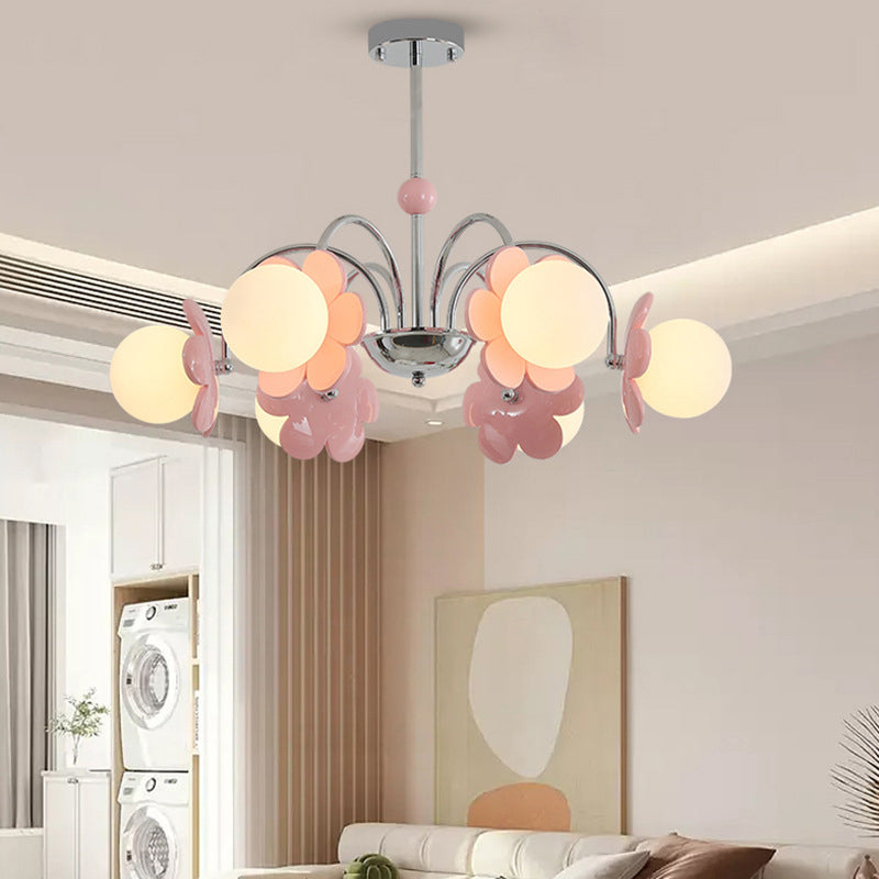 Contemporary Creative Orb Flower Iron Glass 4/6 Light Chandelier For Living Room