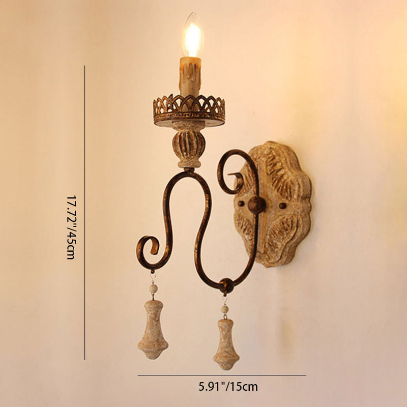 Traditional Rustic Candle-Holder Wooden Iron 1/2 Wall Sconce Lamp For Living Room