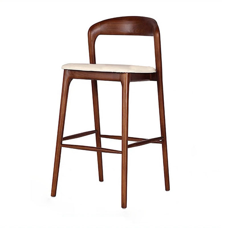 Contemporary Retro Square Solid Wood Frame Leather Upholstered Bar Stool Low Back Footrest For Dining Room