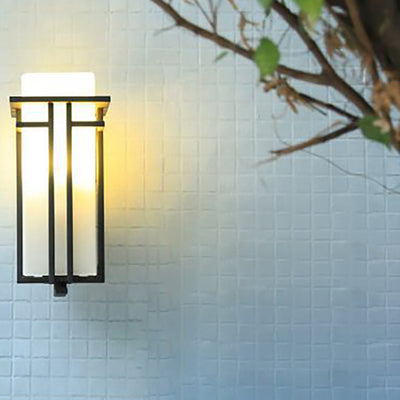 Modern Minimalist Waterproof Rectangular Alloy Glass 1-Light Wall Sconce Lamp For Outdoor Patio