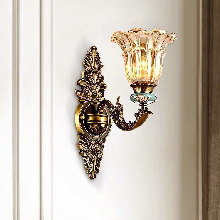 Traditional European Resin Zinc Alloy Glass Flower 1/2 Light Wall Sconce Lamp For Living Room