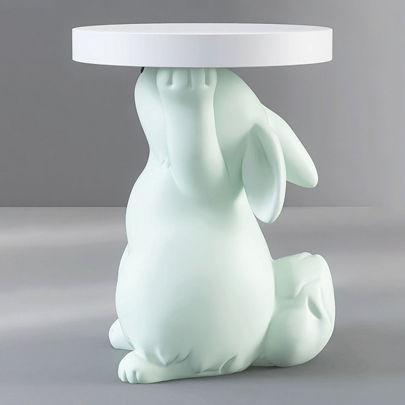 Modern Art Deco Round Rabbit Elephant Bear Fiberglass Resin End Table 1-Tray For Living Room