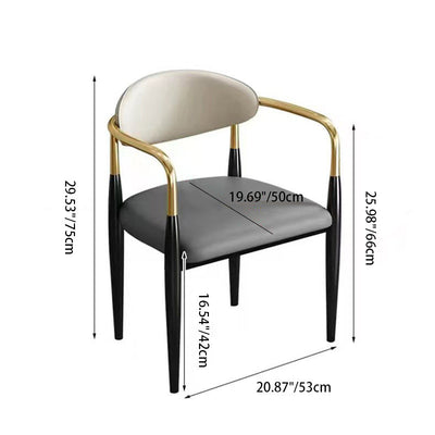 Contemporary Luxury Square Upholstered Leather Metal Dining Chair Curved Backrest Armrest For Dining Room