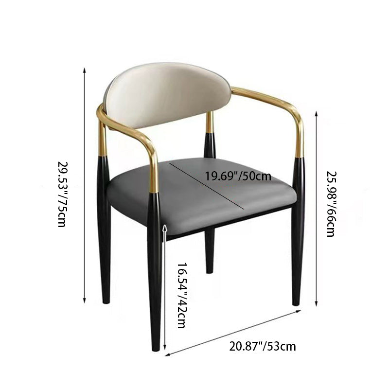 Contemporary Luxury Square Upholstered Leather Metal Dining Chair Curved Backrest Armrest For Dining Room