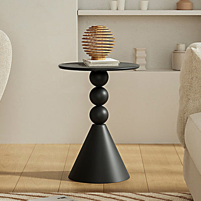 Modern Art Deco Round Orb Cone Marble Iron Metal End Table 1-Tier For Living Room