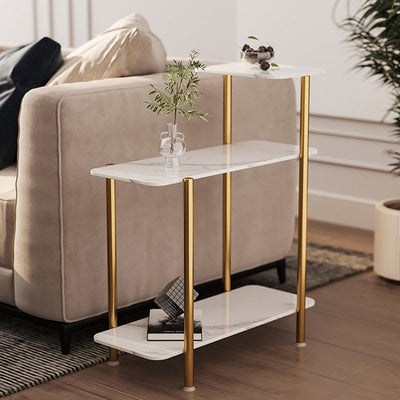 Contemporary Scandinavian Rectangle Rock Panel Steel Side Table 3-Tier For Living Room