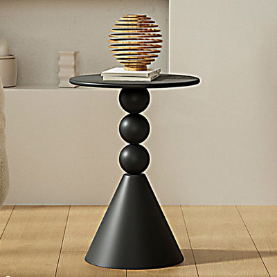 Modern Art Deco Round Orb Cone Marble Iron Metal End Table 1-Tier For Living Room