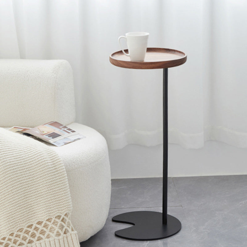 Modern Minimalist Round Iron Wood End Table 1-Tier For Living Room