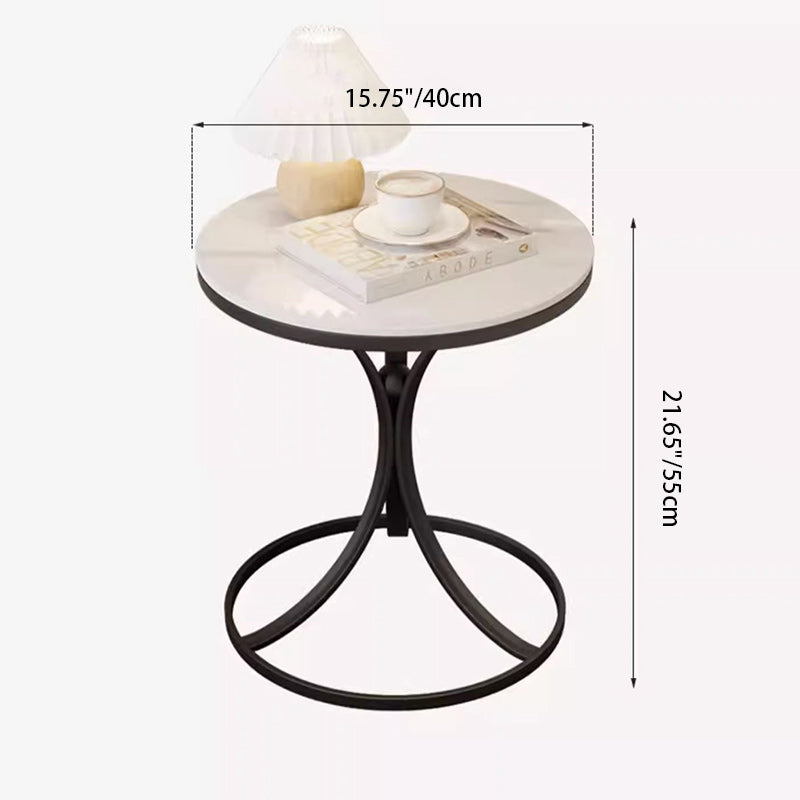 Contemporary Creative Round Rock Slab Iron End Table 1-Tier For Living Room