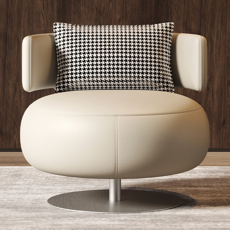 Contemporary Scandinavian Round Curved Leather Sponge Stainless Steel Accent Chair Backrest Rotatable For Living Room