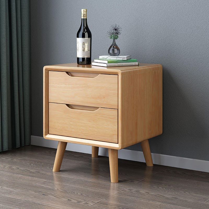 Modern Minimalist Square Rubberwood Solid Wood Nightstand 1/2 Drawer For Bedroom