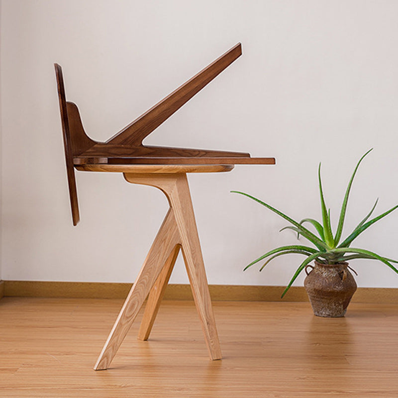 Traditional Japanese Round Triangle Leg Ash Wood End Table For Living Room