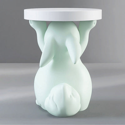 Modern Art Deco Round Rabbit Elephant Bear Fiberglass Resin End Table 1-Tray For Living Room