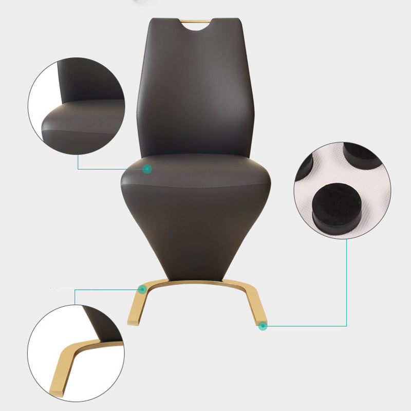 Modern Minimalist U-Shaped Chassis Rectangle Leather Titanium Gold Silver-Plated Dining Chair Backrest Armless For Dining Room