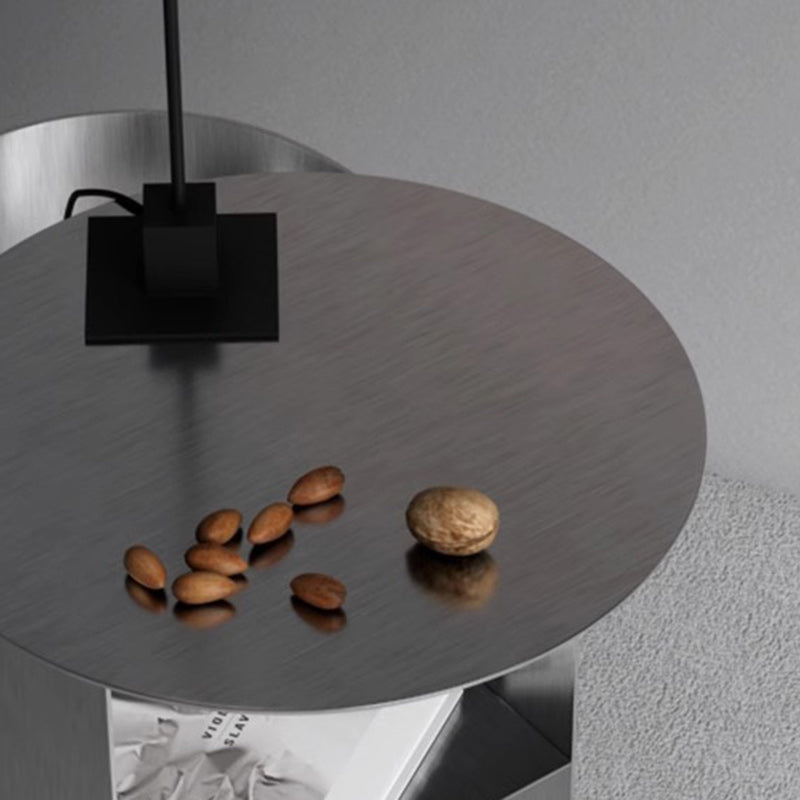 Modern Minimalist Round Stainless Steel End Table 2-Tier For Living Room