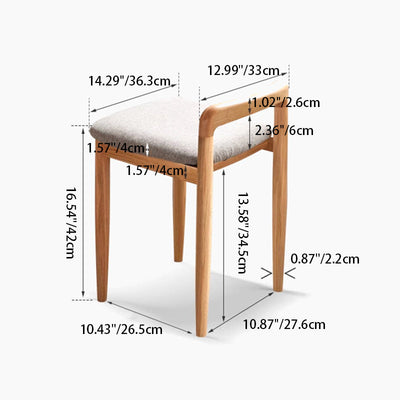 Traditional Japanese Square Cotton Linen Oak Vanity Stool Backless Armless For Bedroom