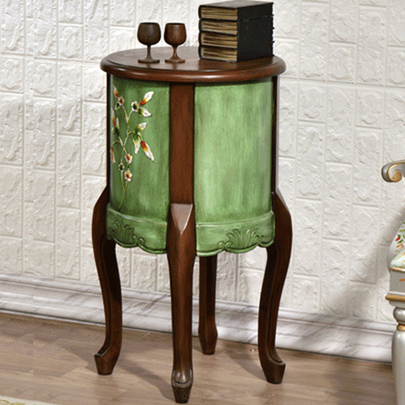 Traditional European Square Round Flower Painted Birch Rubber Wood MDF Metal Side Table 2-Drawer For Living Room