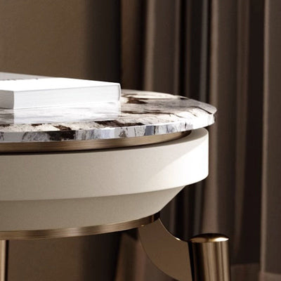 Contemporary Luxury Round Marble Stainless Steel End Table 1-Tier For Living Room