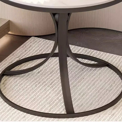 Contemporary Creative Round Rock Slab Iron End Table 1-Tier For Living Room