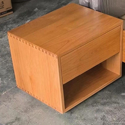 Traditional Chinese Square Wood Nightstand 1-Drawer For Bedroom