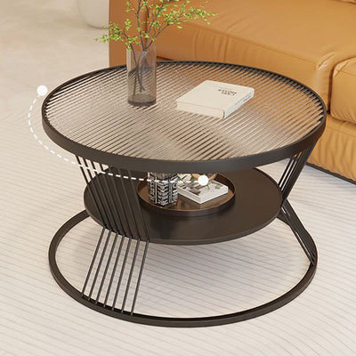 Modern Luxury Round Tempered Glass Iron End Table 2-Tier For Living Room