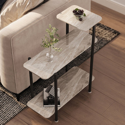 Contemporary Scandinavian Rectangle Rock Panel Steel Side Table 3-Tier For Living Room