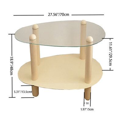 Modern Minimalist Teardrop-Shaped Glass Wood End Table 2-Tier For Living Room