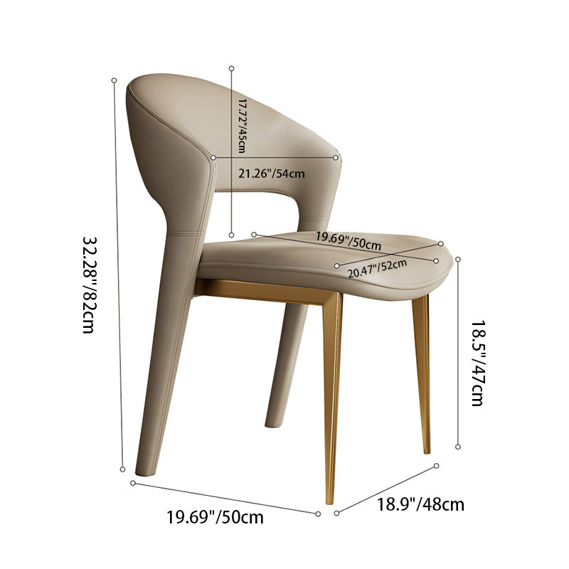 Modern Luxury Curve Square Leather Metal Dining Chair Backrest Armless For Dining Room