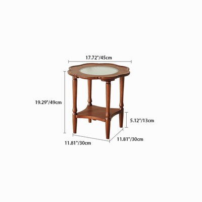 Contemporary Retro Flower Round Wood Glass Coffee Table 2-Tier For Living Room