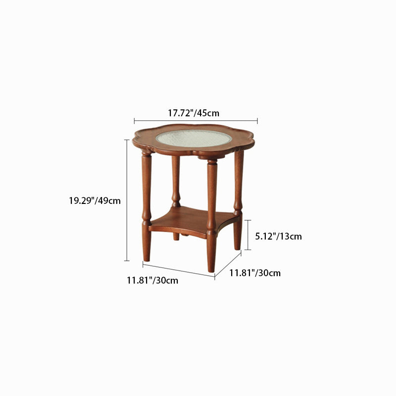 Contemporary Retro Flower Round Wood Glass Coffee Table 2-Tier For Living Room