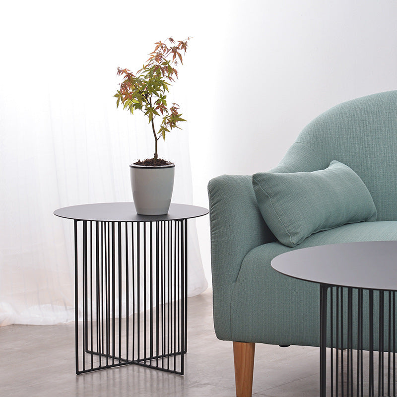 Modern Minimalist Round Lined Base Iron Side Table For Living Room