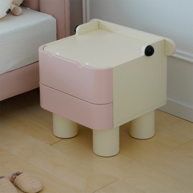 Contemporary Nordic Kids Square Cubic Hippo Wood Nightstand 2-Drawer For Bedside