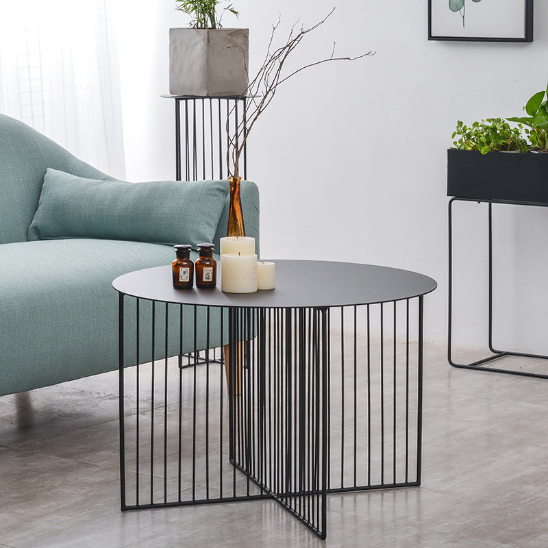 Modern Minimalist Round Lined Base Iron Side Table For Living Room