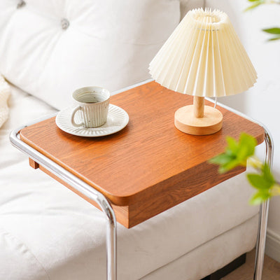 Modern Minimalist Square Wood Stainless Steel End Table 1-Tier For Living Room