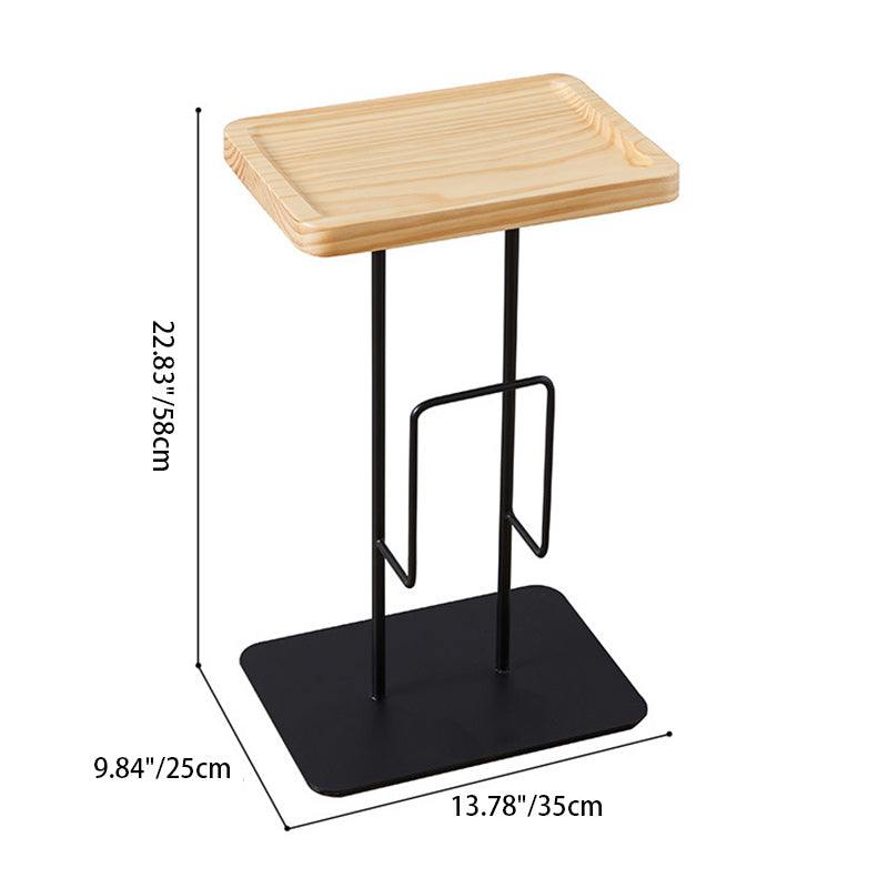 Modern Minimalist Rectangular Iron Wood End Table 1-Tier For Living Room