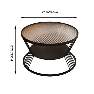 Modern Luxury Round Tempered Glass Iron End Table 2-Tier For Living Room