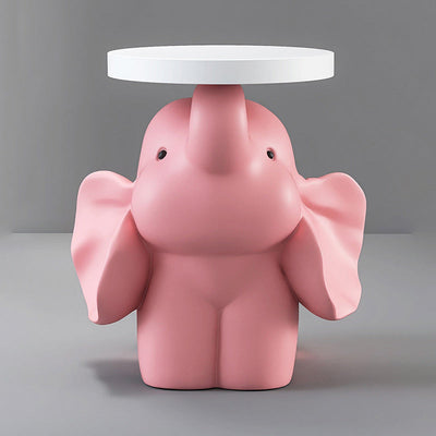 Modern Art Deco Round Rabbit Elephant Bear Fiberglass Resin End Table 1-Tray For Living Room