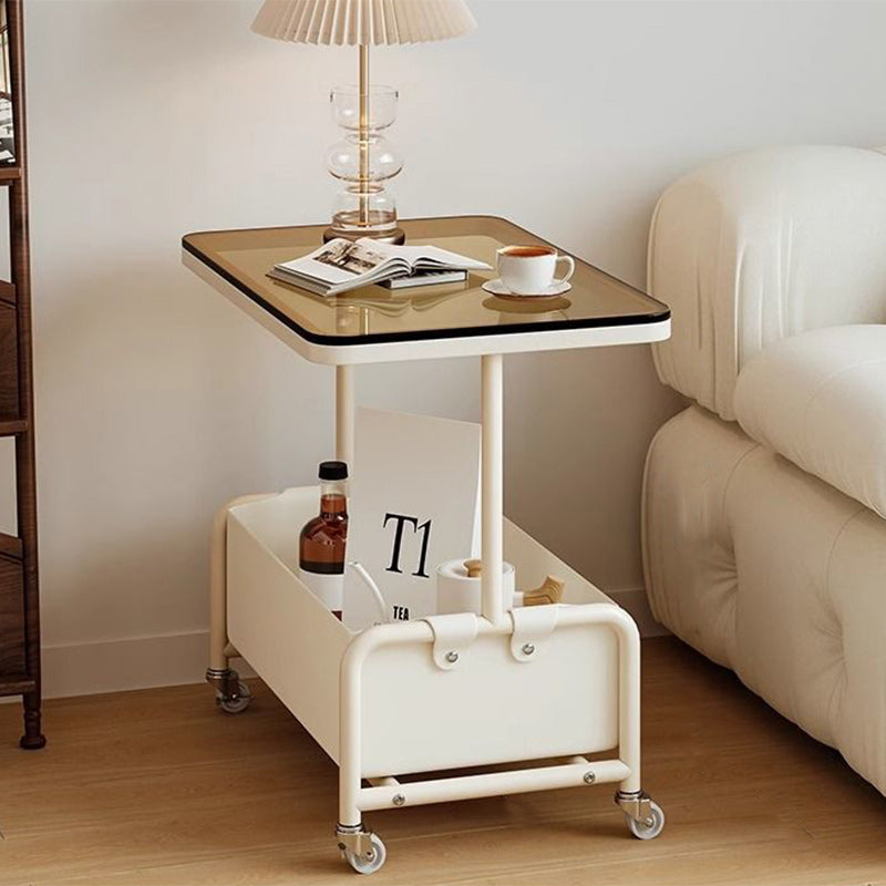 Modern Simplicity Rectangular Iron Glass End Table 2-Tier For Living Room