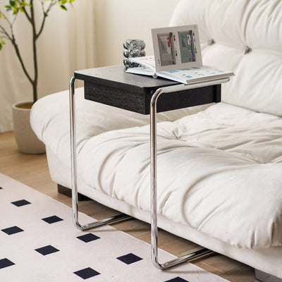 Modern Minimalist Square Wood Stainless Steel End Table 1-Tier For Living Room