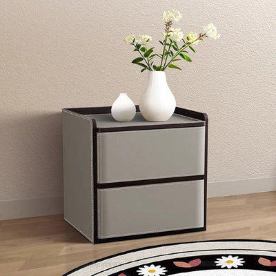 Contemporary Nordic Rectangular Leather Wood Nightstand 2-Drawer For Bedroom