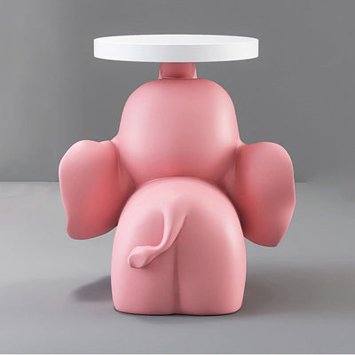 Modern Art Deco Round Rabbit Elephant Bear Fiberglass Resin End Table 1-Tray For Living Room