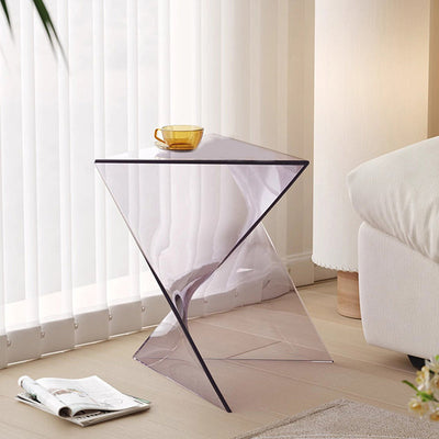 Modern Minimalist Geometric Corner Triangle Marble Glass Wood End Table 1-Tier For Living Room