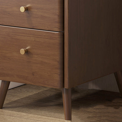 Modern Minimalist Narrow Rectangle Wood Nightstand 2-Drawer For Bedroom