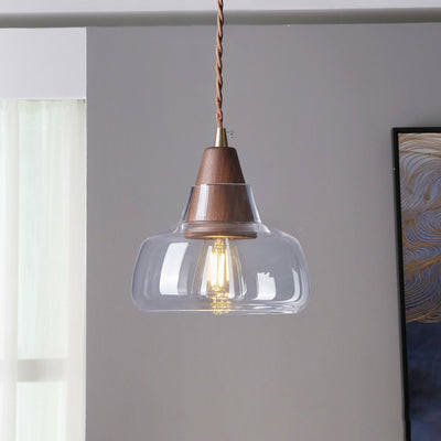 Contemporary Nordic Round Wood Glass 1/3 Light Island Light Chandelier For Dining Room