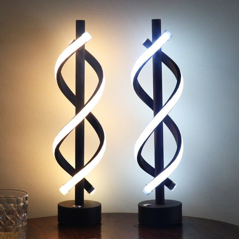 Contemporary Nordic Dual Spiral Wrapping Iron Strips LED Table Lamp For Bedroom