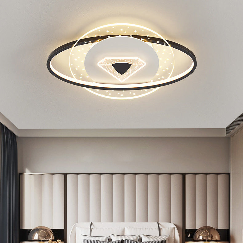 Contemporary Creative Kids Round Circle Diamond Iron Acrylic LED Flush Mount Ceiling Light For Bedroom